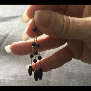 14 K Yellow Gold and Black Onyx Chandelier Earrings